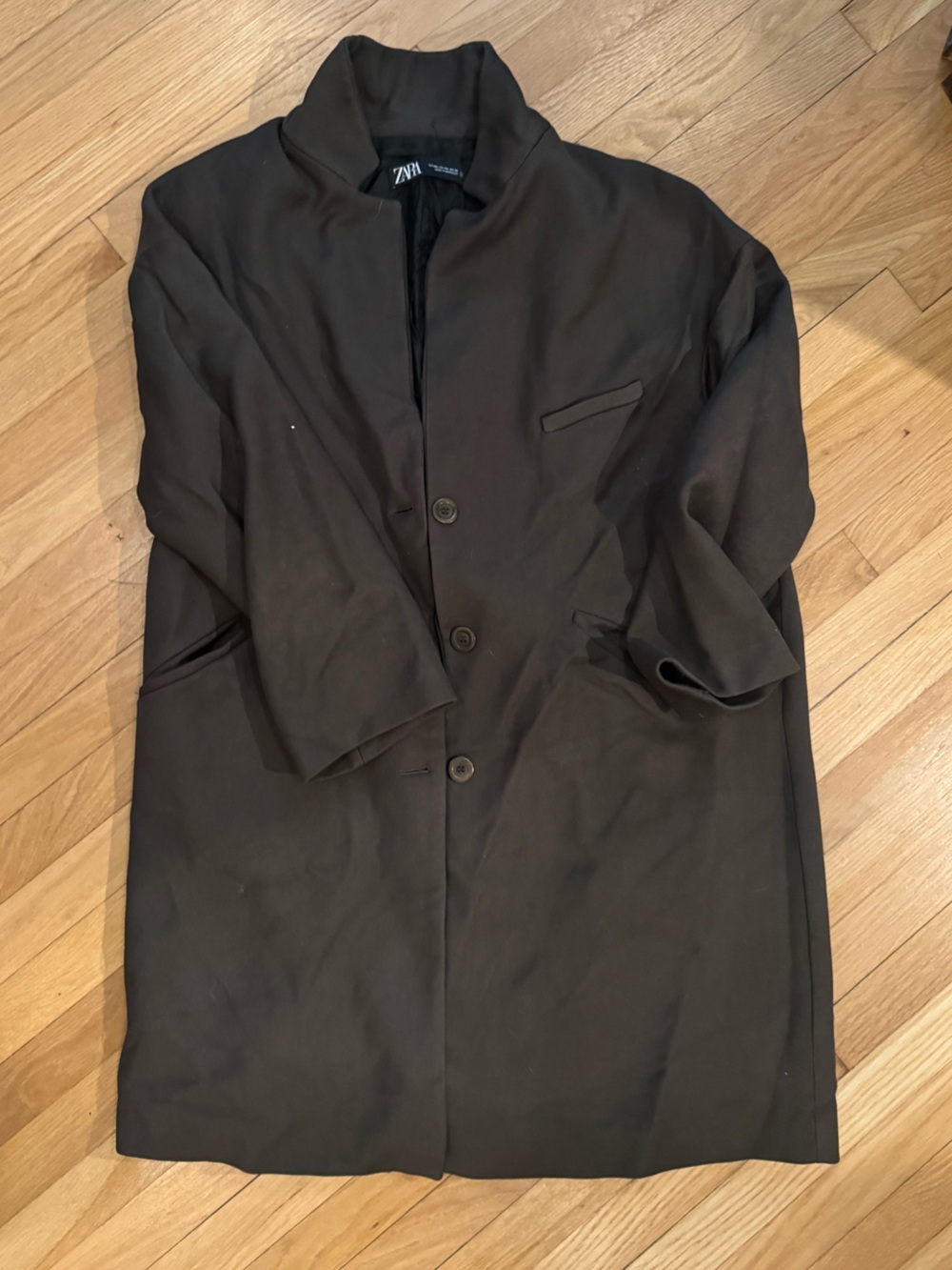 Zara Black Single-Breasted Trench Coat